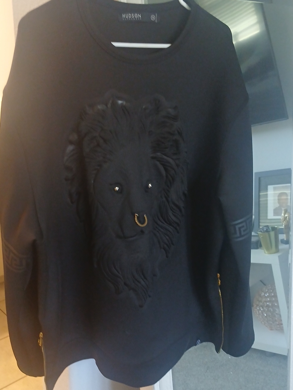 Hudson Jeans Black Crewneck Lion Appliqué Sweater